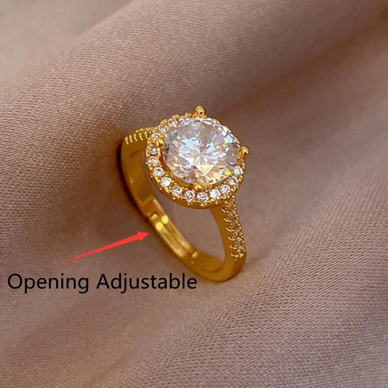 Cincin Berlian Adjustable untuk Wanita - Singsing Emas dengan Kotak Perhiasan | Aksesoris Elegan - 我的商店