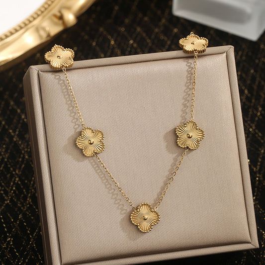 Kalung Wanita Titanium Baja Motif Empat Daun & Lima Kelopak – Set Perhiasan Fashion Elegan perhiasandirect