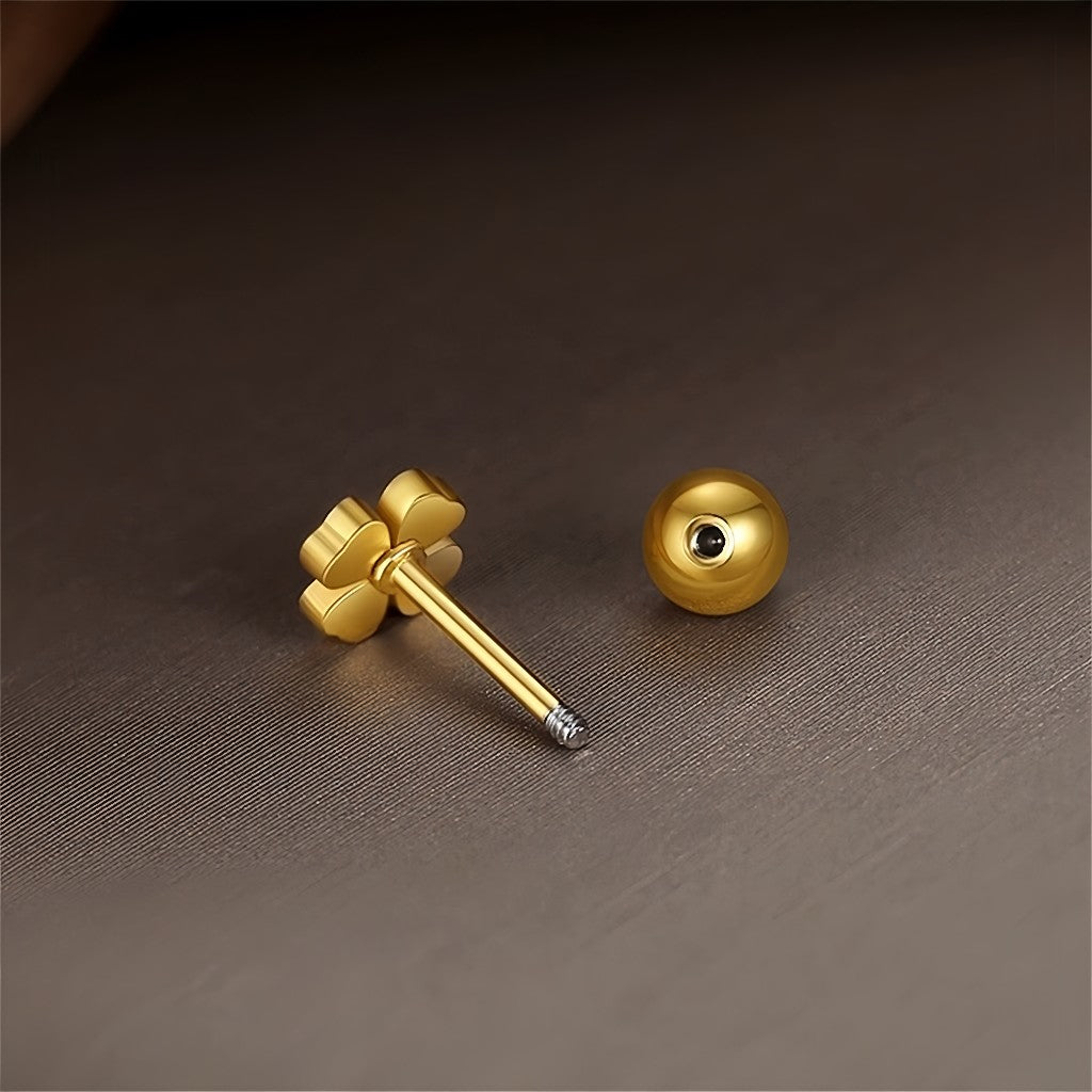 Four-leaf Clover Anting Titanium Frosted - Estetika Korea, Anti Karat - 我的商店