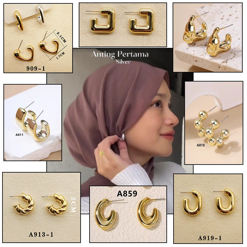 Anting hijab setengah bulat anting titanium steel perhiasan anting sederhana - 我的商店
