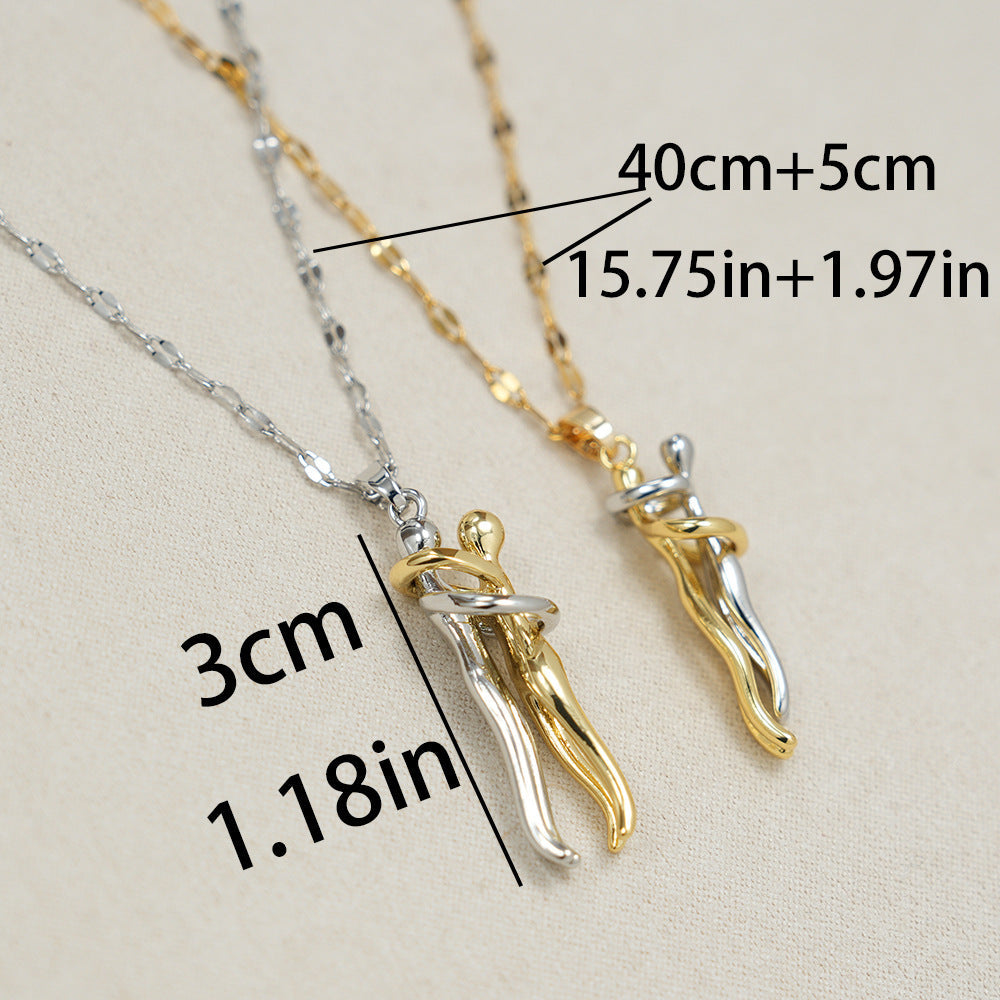 Kalung Pasangan Motif Pelukan dengan Liontin Bibir – Rantai O Titanium Steel, Desain Trendi & Populer perhiasandirect