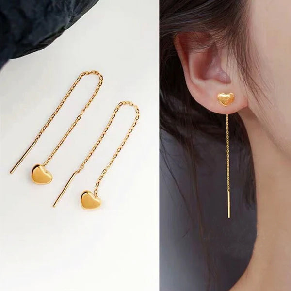Anting Heart Ear Line Lapis Emas 18K - Hypoallergenic & Anti Karat untuk Wanita - 我的商店