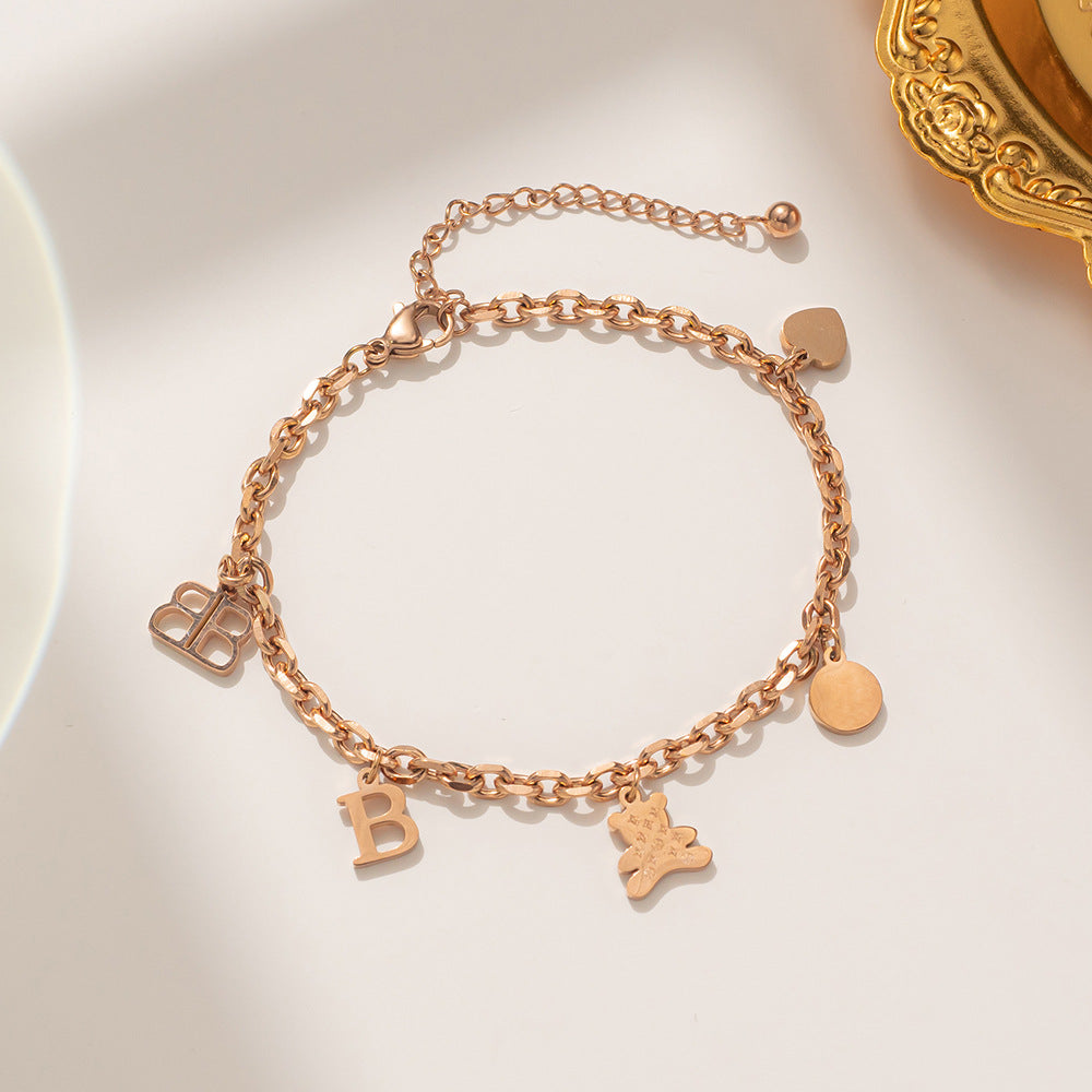 Gelang Teddy Bear Wanita Titanium – Lapisan Emas 18K | Anti Karat & Tidak Menghitam | Gaya Korea Aesthetic Elegan perhiasandirect