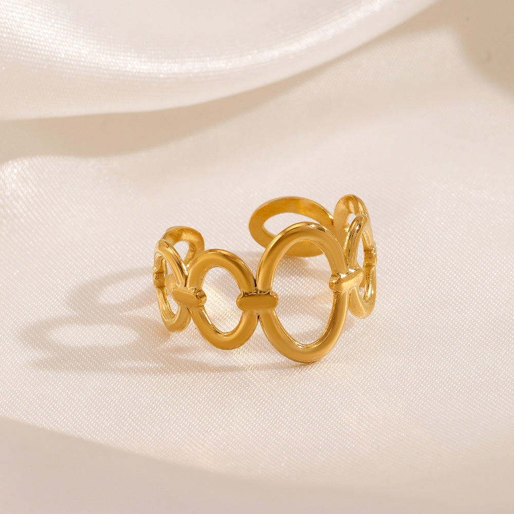 Cincin Oval Stainless Steel Wanita – Desain Modis Adjustable, Lapisan Emas 18K perhiasandirect