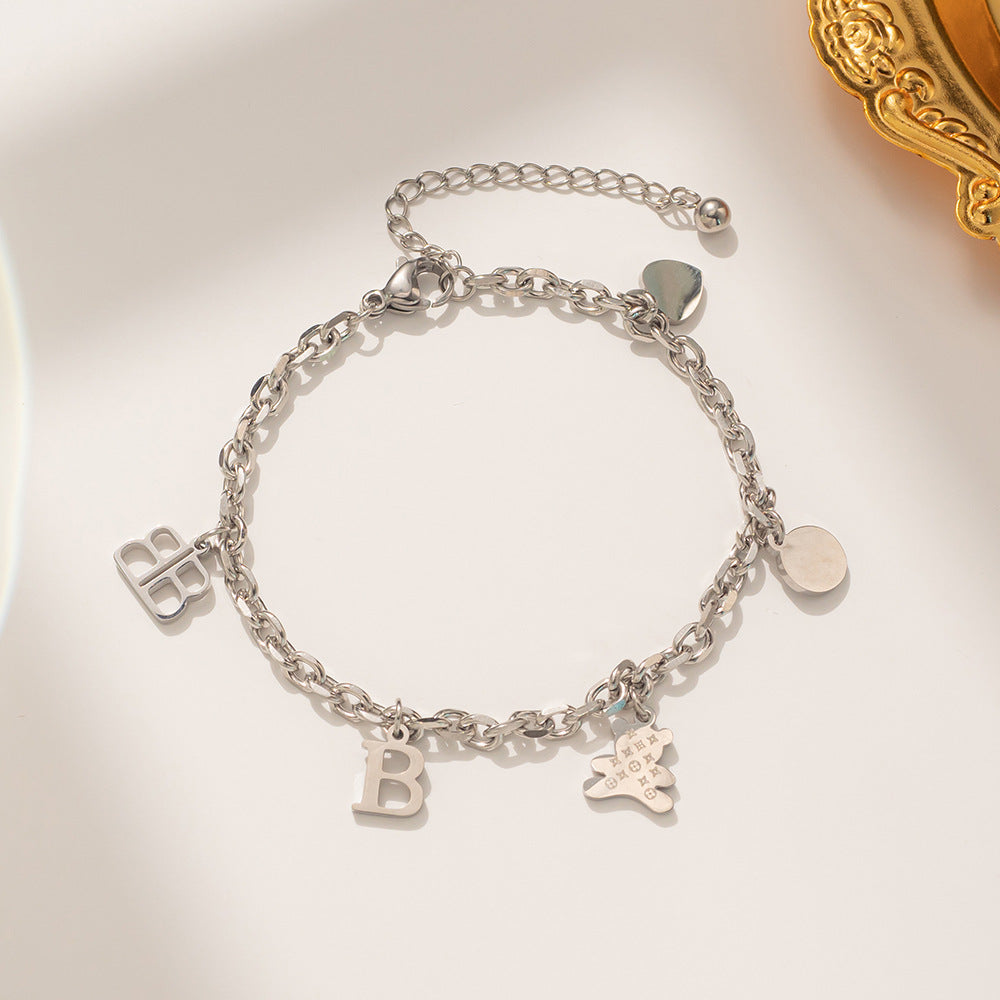Gelang Teddy Bear Wanita Titanium – Lapisan Emas 18K | Anti Karat & Tidak Menghitam | Gaya Korea Aesthetic Elegan perhiasandirect