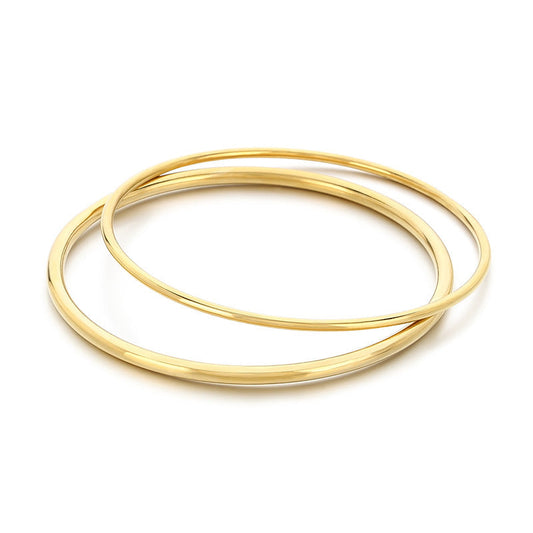 Perhiasan Minimalis untuk Wanita, Emas, Baja Tahan Karat, 2mm, 3mm, 4mm, Tabung Tipis, Lingkaran Bulat Besar, Set Gelang yang Dapat Ditumpuk perhiasandirect