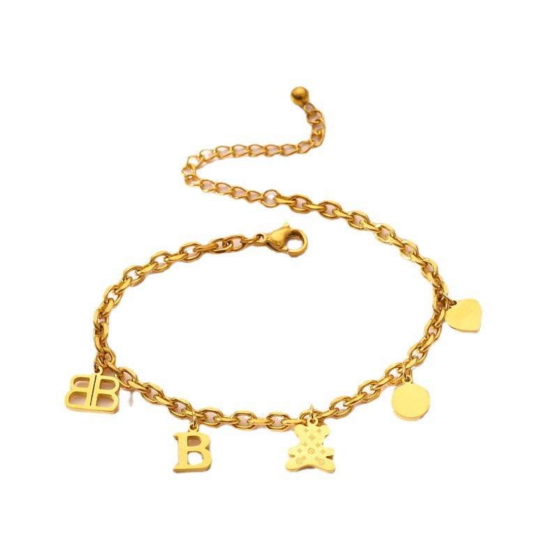 Gelang Teddy Bear Wanita Titanium – Lapisan Emas 18K | Anti Karat & Tidak Menghitam | Gaya Korea Aesthetic Elegan perhiasandirect