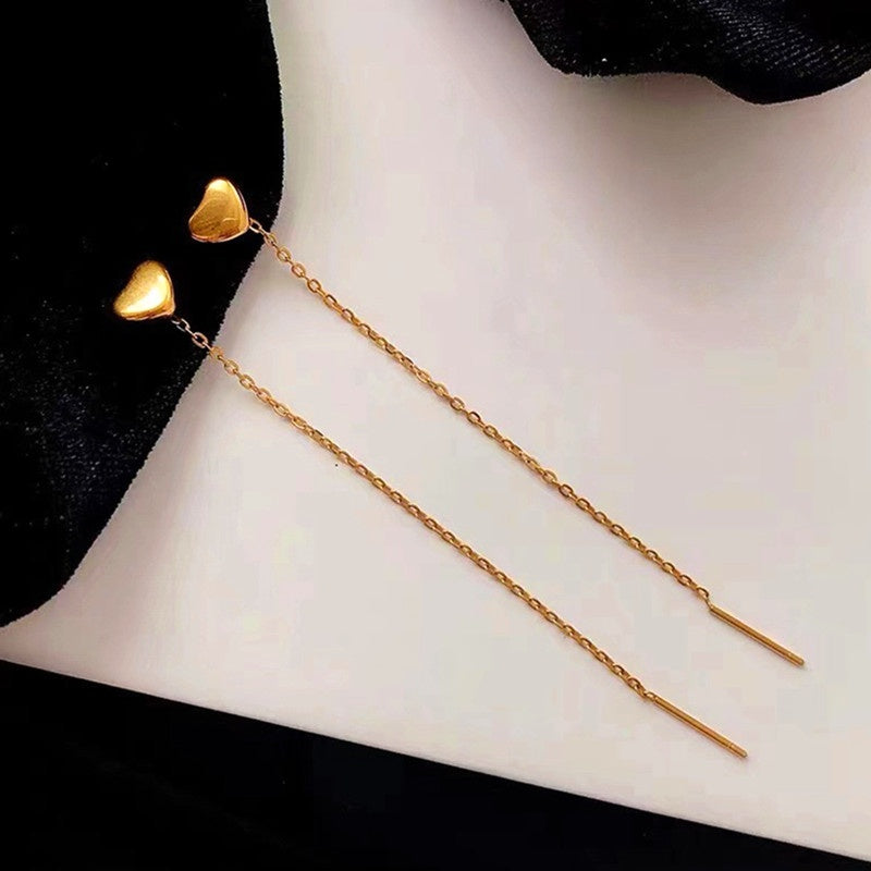 Anting Heart Ear Line Lapis Emas 18K - Hypoallergenic & Anti Karat untuk Wanita - 我的商店