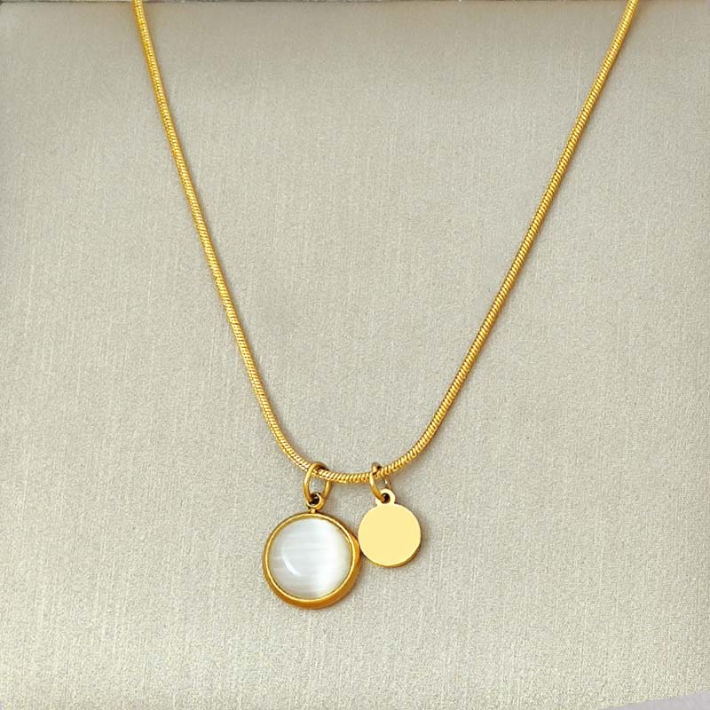 Kalung Wanita Manik Lapis Emas 18K - Stainless Steel, Tidak Kusam, Elegan & Cocok untuk Hadiah! - 我的商店