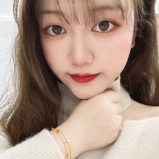 Gelang Square Double Layer untuk Wanita - Bangle Vintage Rantai Emas Anti Pudar | Perhiasan Hadiah Elegan - 我的商店