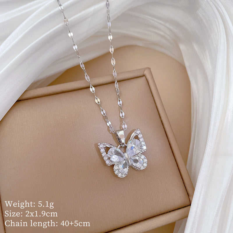 Anting & Kalung Kupu-Kupu Wanita Baja Titanium – Berlapis & Bertatahkan Zirkon, Grosir perhiasandirect