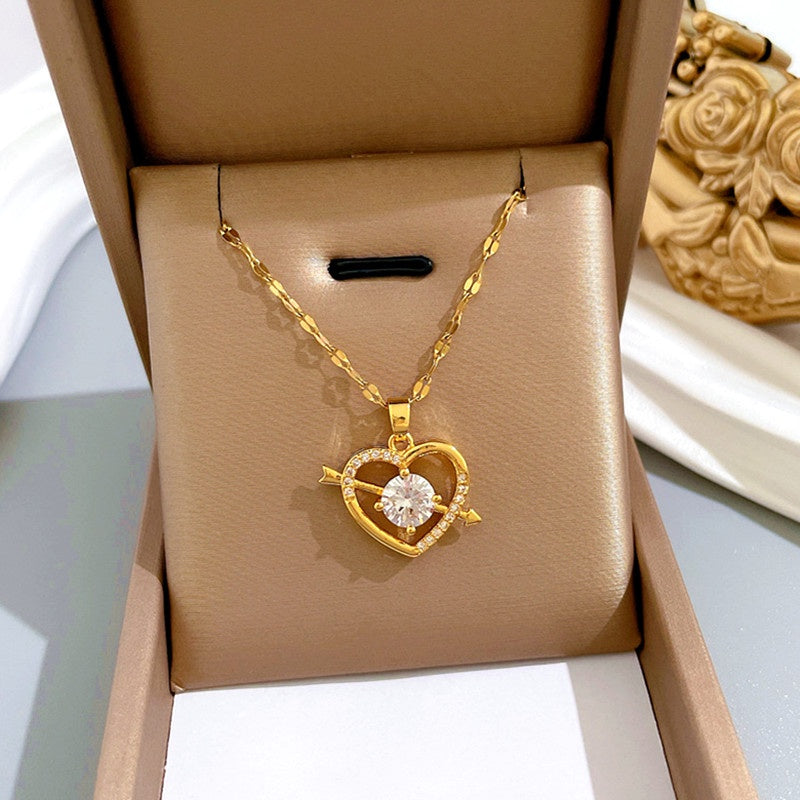 Kalung Couple Berlian Bentuk Hati - Stainless Steel Lapis Emas 18K, Hadiah Romantis untuk Pasangan - 我的商店