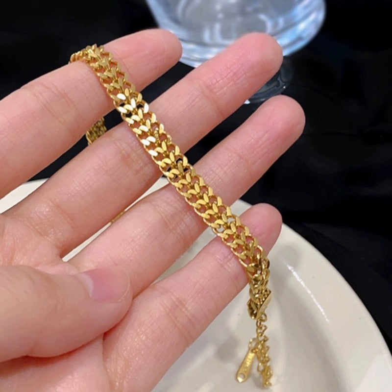 Gelang Wanita Lapis Emas 18K - Stainless Steel, Elegan, Trendi & Cocok untuk Prom! - 我的商店