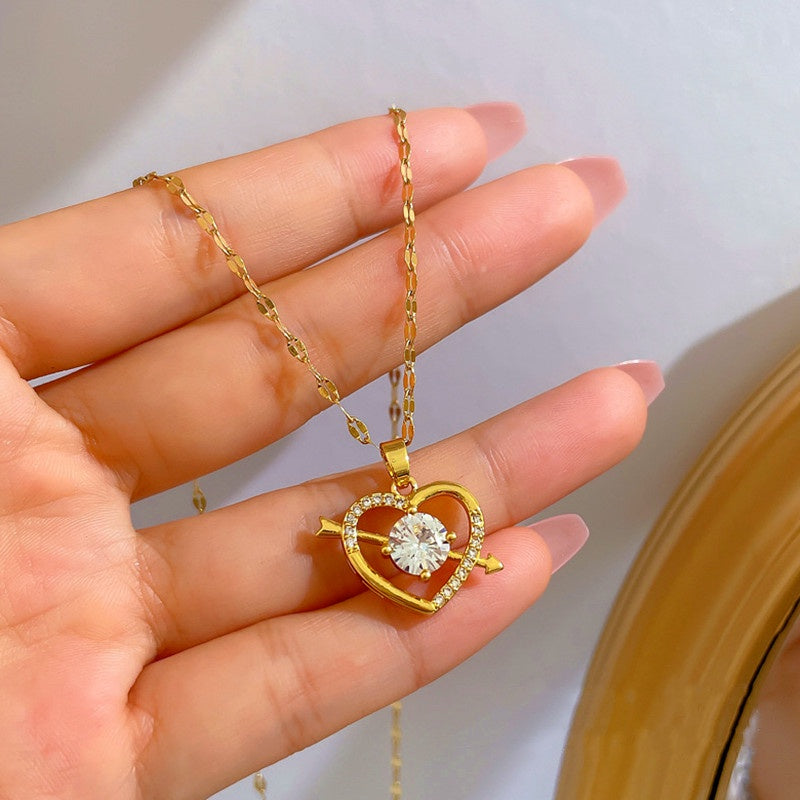 Kalung Couple Berlian Bentuk Hati - Stainless Steel Lapis Emas 18K, Hadiah Romantis untuk Pasangan - 我的商店