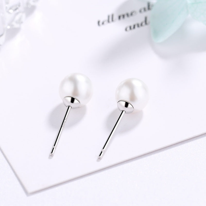 Anting Pearl Stud Wanita - Desain Minimalis Gaya Korea, Perak Berkualitas - 我的商店