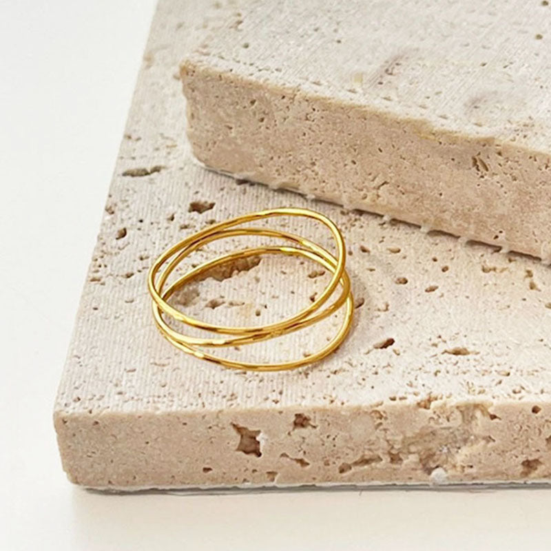 Cincin Wanita Minimalis Lapis Emas 18K - Stainless Steel, Tidak Kusam, Elegan & Terjangkau! - 我的商店
