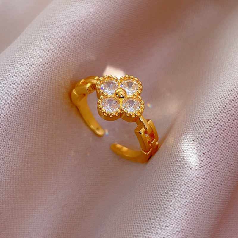 Cincin Berlian Adjustable untuk Wanita - Singsing Emas dengan Kotak Perhiasan | Aksesoris Elegan - 我的商店