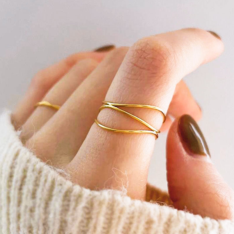 Cincin Wanita Minimalis Lapis Emas 18K - Stainless Steel, Tidak Kusam, Elegan & Terjangkau! - 我的商店