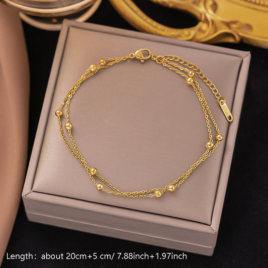 Gelang Kaki Wanita - Manik Emas 18K & Rantai Stainless Steel Anti Kusam, Aksesoris Elegan - 我的商店