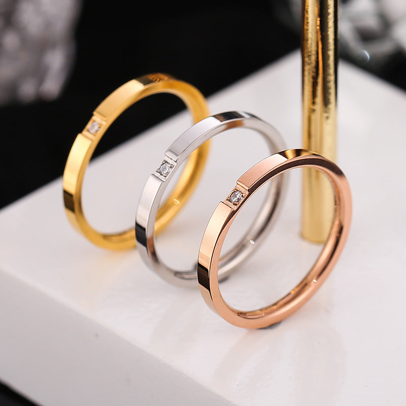 Cincin Janji Lapisan Emas 18k untuk Wanita - Stainless Steel Murah | Cincin Pasangan Hadiah Ulang Tahun - 我的商店