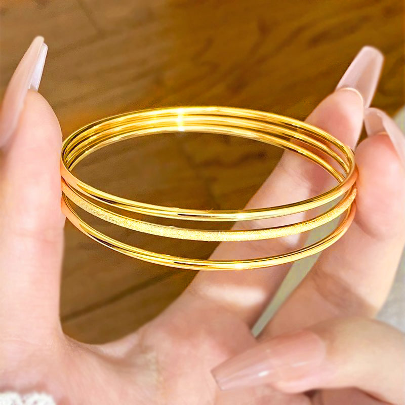 Set Gelang Bangle Minimalis untuk Wanita - 18k Emas & Stainless Steel Anti Pudar | Aksesoris Fashion Elegan - 我的商店