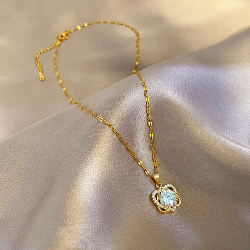 Kalung Couple Berlian Gaya Korea - Dua Hati Stainless Steel Lapis Emas, Hadiah Spesial - 我的商店