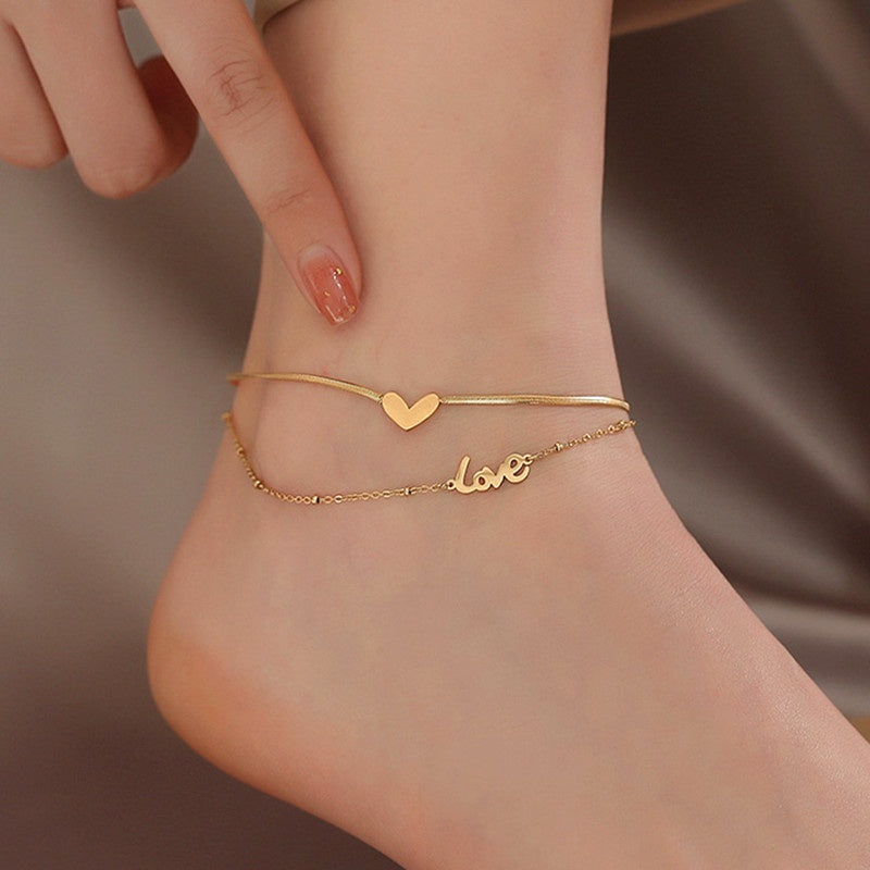 Gelang Kaki Wanita Vintage Liontin Hati - Stainless Steel, Tidak Kusam & Tidak Pudar, Elegan & Awet! - 我的商店