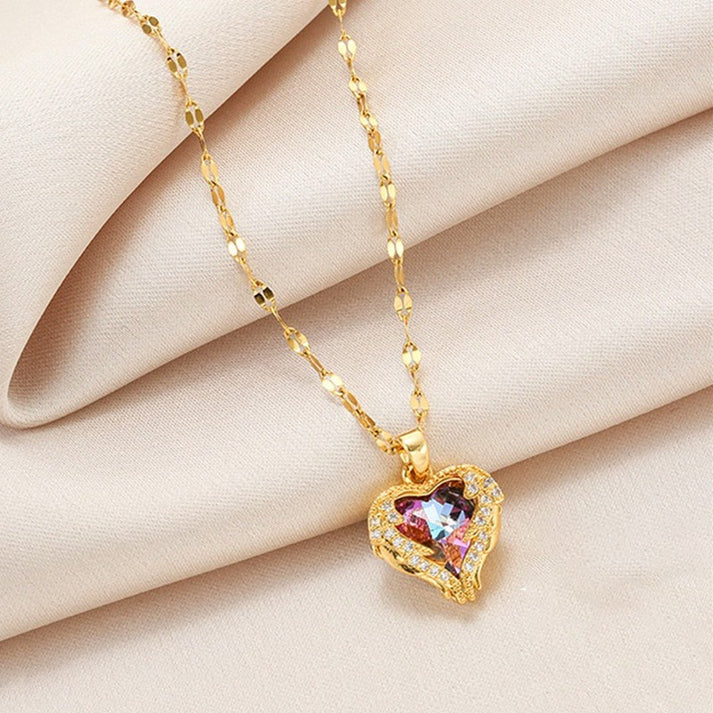 Kalung Wanita Liontin Heart of the Ocean - Stainless Steel Lapis Emas 18K, Tidak Kusam, Elegan & Trendi! - 我的商店