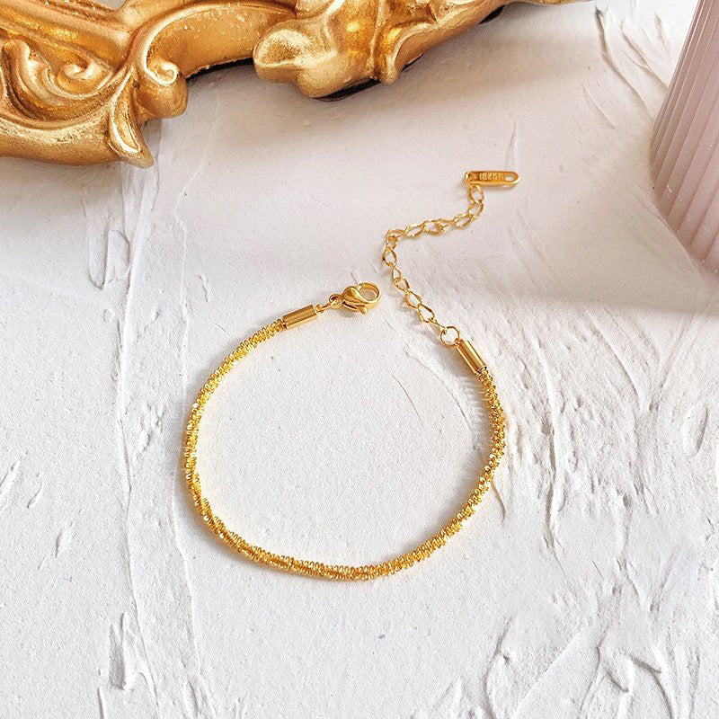 Gelang Simple Lapis Emas 18k Wanita - Gelang Stainless Steel Elegan Anti Kusam, Perhiasan Hadiah Spesial, Grosir Harga Terbaik 我的商店