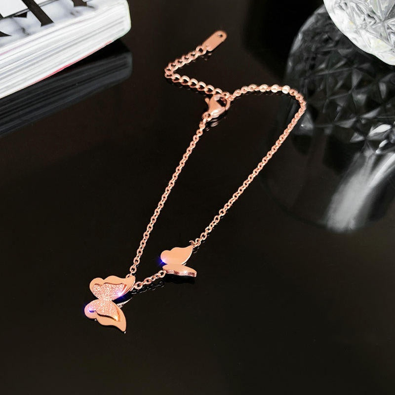 Gelang Wanita Stainless Steel - Rantai Emas 18K Motif Kupu-Kupu, Anti Kusam & Elegan - 我的商店