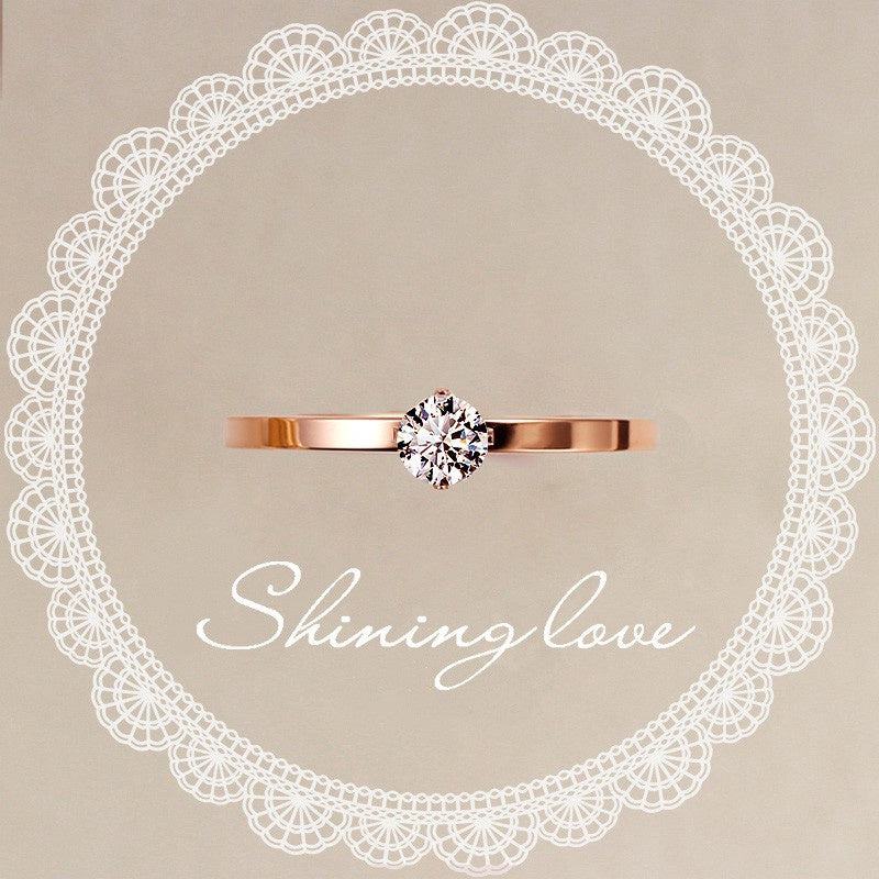 Cincin Tunangan Emas Rose - Berlian 1 Karat, Titanium Steel Anti Karat untuk Wanita - 我的商店