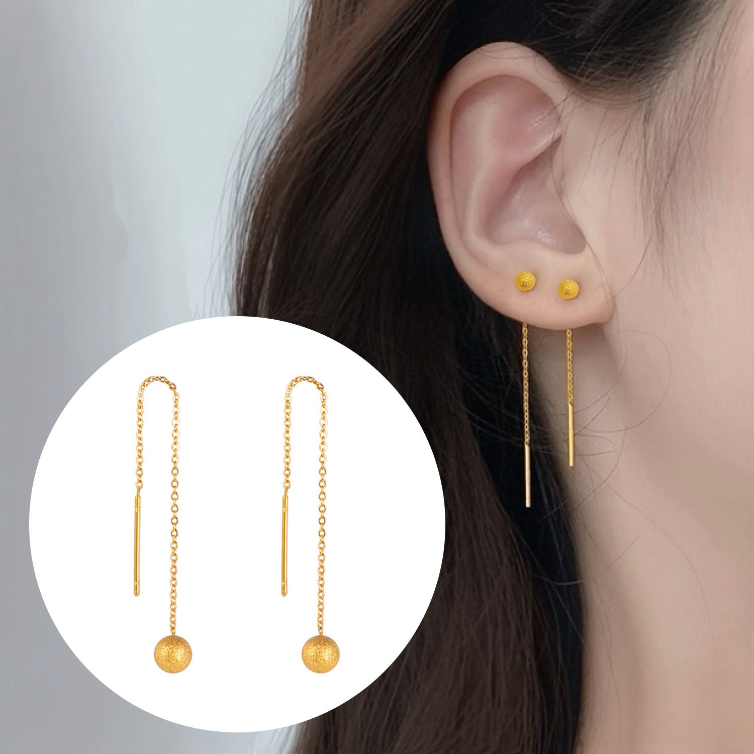 Anting untuk Wanita - Bead Frosted Gantung Stainless Steel Hypoallergenic | Perhiasan Elegan - 我的商店