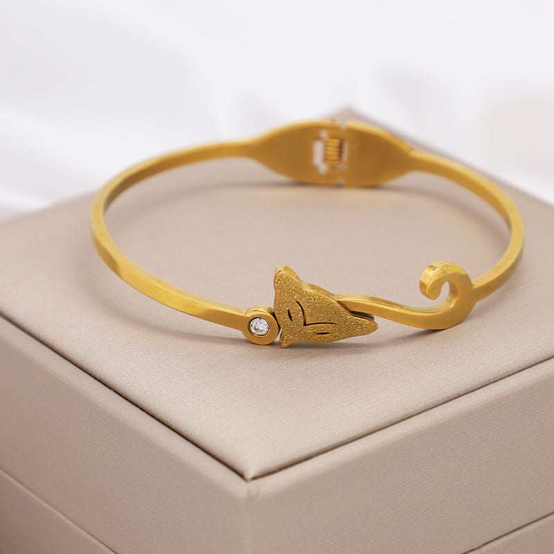 Gelang Wanita Liontin Rubah Emas - Stainless Steel Anti Kusam, Aksesoris Fashion 2025 - 我的商店