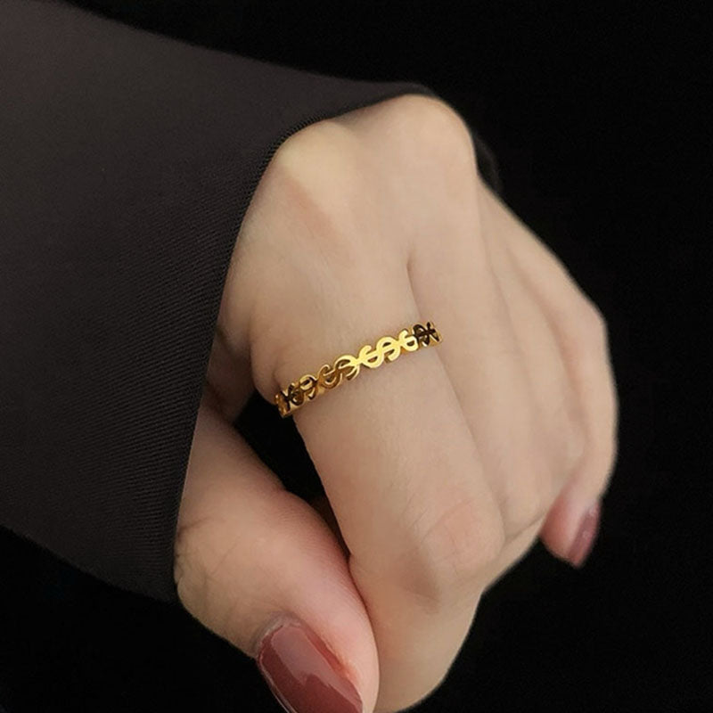 Cincin Money Catcher untuk Wanita - 18k Emas Stainless Steel Anti Pudar | Aksesoris Fashion Elegan - 我的商店