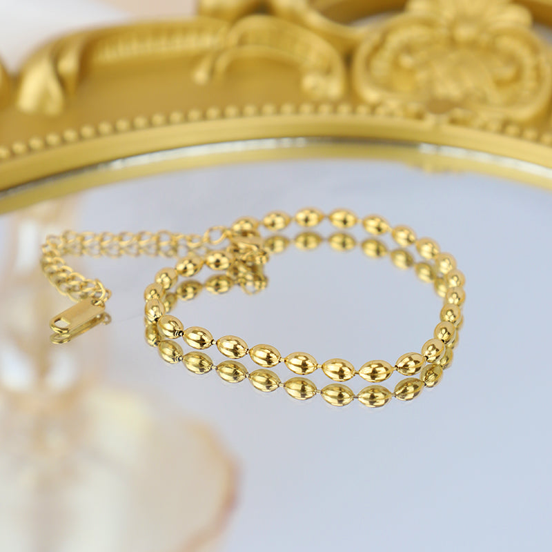 Gelang Wanita Minimalis - Rantai Emas dengan Manik Stainless Steel, Aksesoris Perhiasan Elegan - 我的商店
