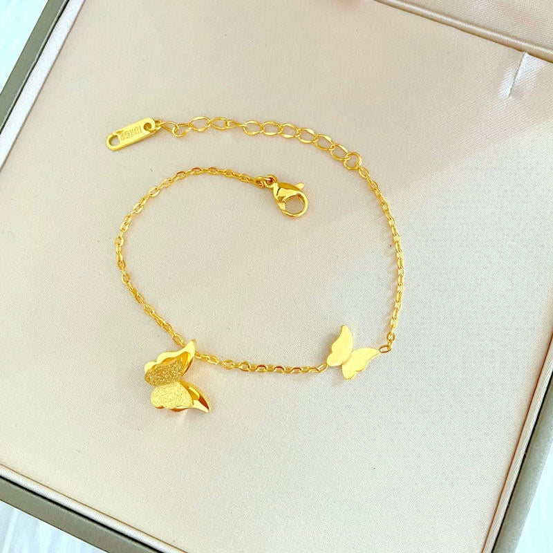 Gelang Wanita Stainless Steel - Rantai Emas 18K Motif Kupu-Kupu, Anti Kusam & Elegan - 我的商店