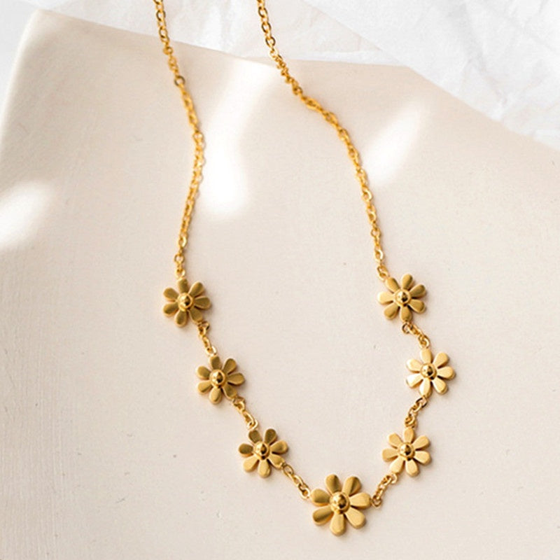 Kalung Wanita Liontin Bunga Daisy - Stainless Steel Lapis Emas, Tidak Kusam, Elegan & Trendi! - 我的商店