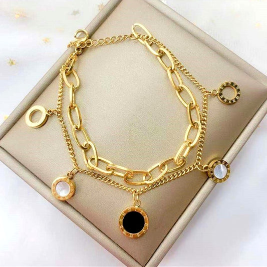 Gelang Wanita Roman - Rantai Emas Lapis Ganda Stainless Steel Anti Pudar - 我的商店