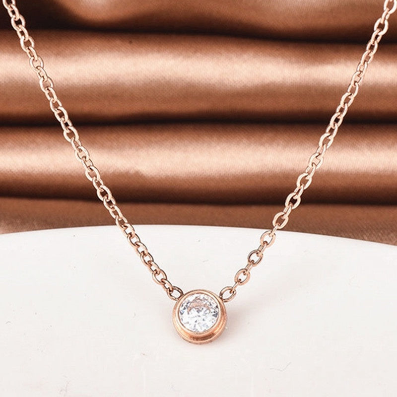 Kalung Choker Stainless Steel Gaya Korea - Liontin Berlian Mewah dengan Rose Gold, Aksesoris Wanita Elegan - 我的商店