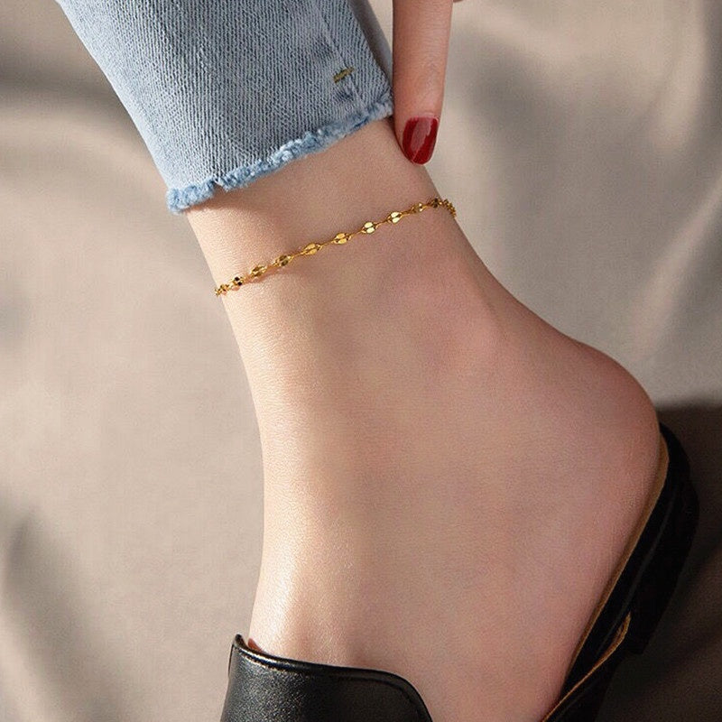 Gelang Kaki Rantai Emas untuk Wanita – Perhiasan Stainless Steel Anti Karat, Desain Simpel - 我的商店