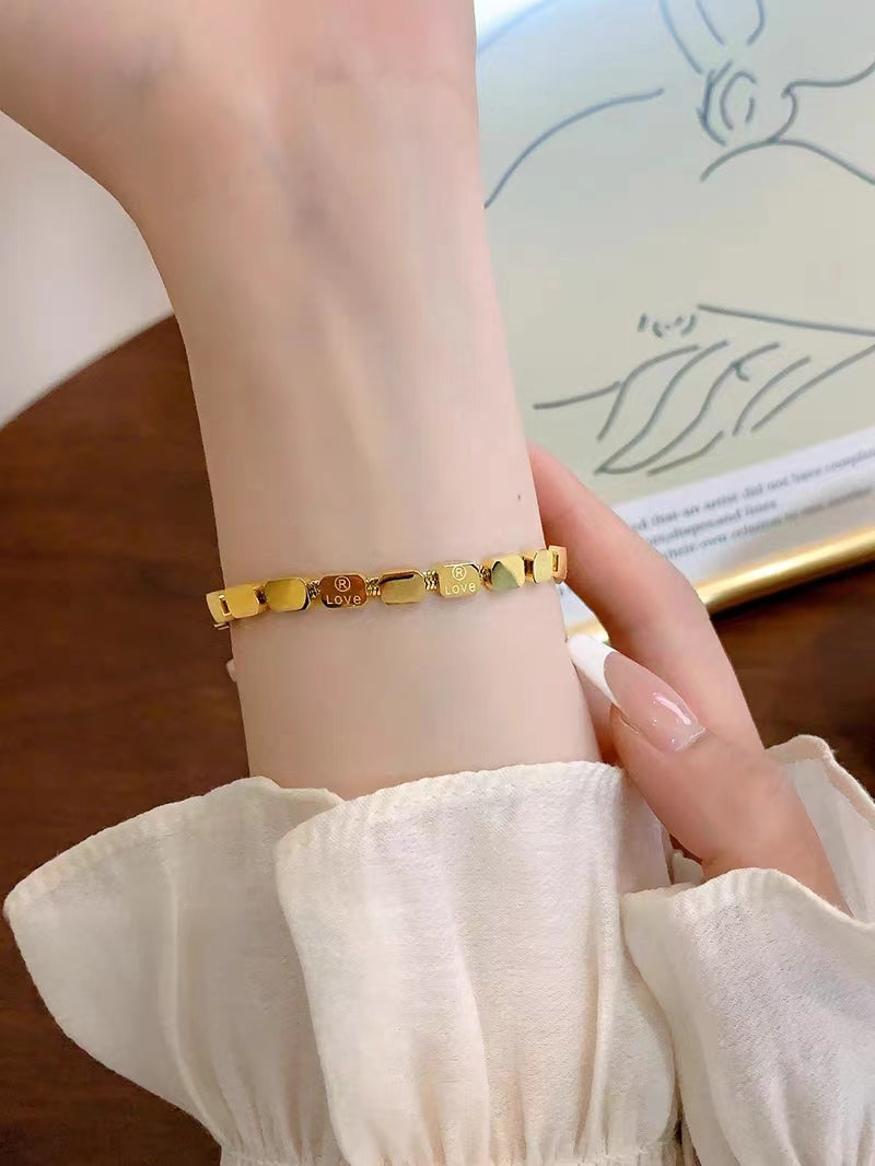 Gelang Emas untuk Wanita - Rantai Stainless Steel Anti Pudar | Bangle Aksesoris Perhiasan Elegan - 我的商店