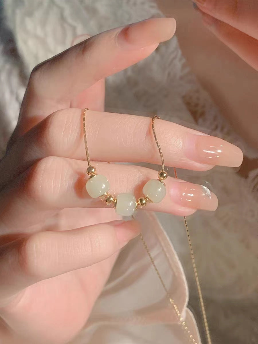 Gelang Manik Giok untuk Wanita - Rantai Emas Stainless Anti Pudar | Perhiasan Hadiah Elegan - 我的商店