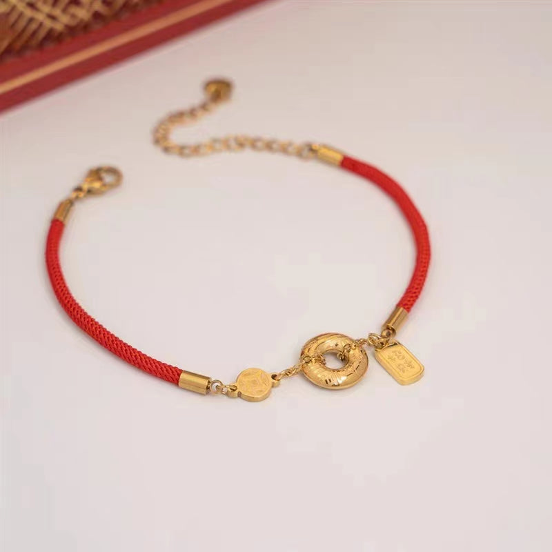 Gelang Rantai Kepang untuk Wanita, Liontin Emas 18k Pesona Keberuntungan – Perhiasan Hadiah Ulang Tahun 2025Anti Karat - 我的商店