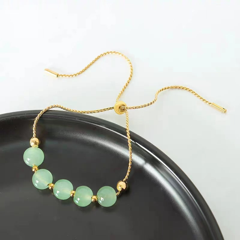 Gelang Manik Giok untuk Wanita - Rantai Emas Stainless Anti Pudar | Perhiasan Hadiah Elegan - 我的商店