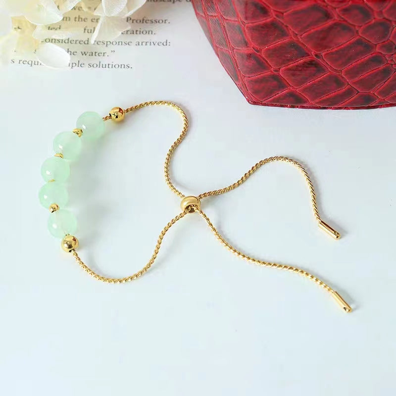 Gelang Manik Giok untuk Wanita - Rantai Emas Stainless Anti Pudar | Perhiasan Hadiah Elegan - 我的商店