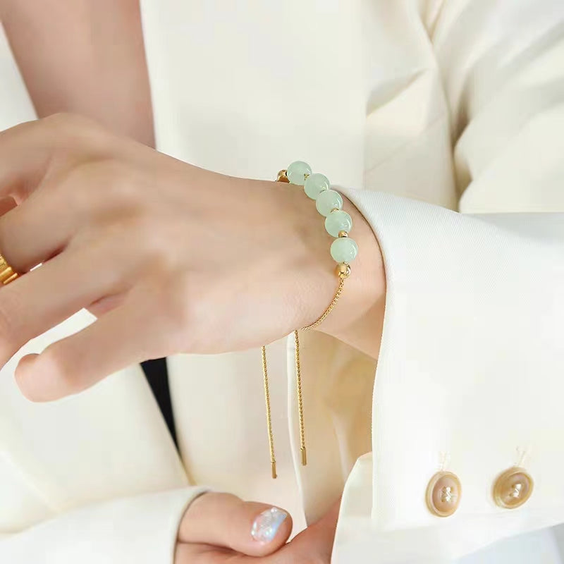 Gelang Manik Giok untuk Wanita - Rantai Emas Stainless Anti Pudar | Perhiasan Hadiah Elegan - 我的商店