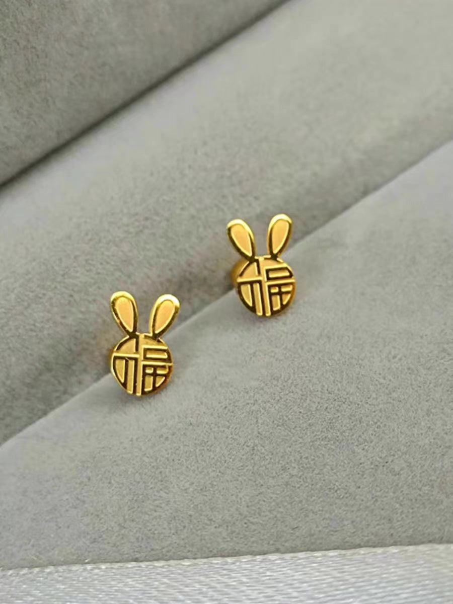 Anting Emas Kelinci Keberuntungan untuk Anak – Perhiasan Anting Stainless Hipoalergenik - 我的商店