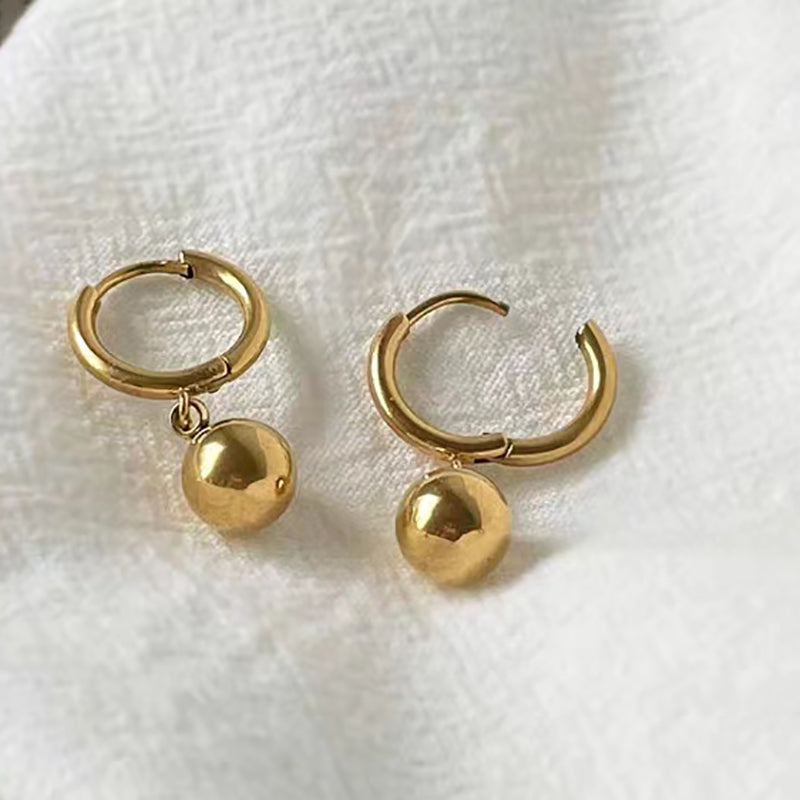 Hikaw Emas 18K Anti Pudar - Lucky Ball Stainless Steel untuk Wanita | Anting Hypoallergenic & Tahan Lama - 我的商店
