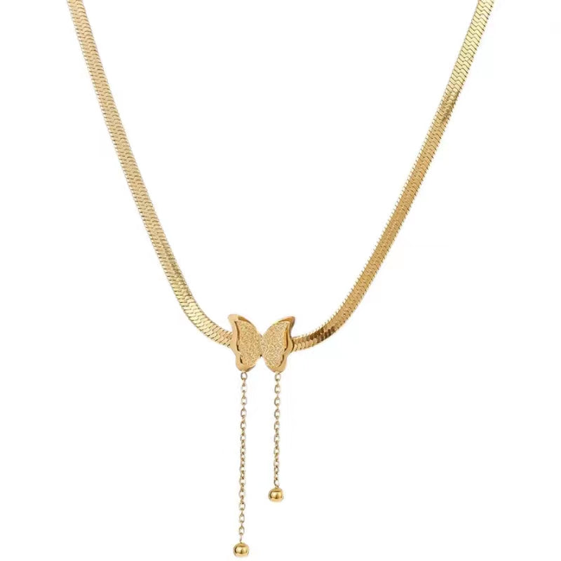 Kalung Kupu-Kupu Emas 18K - Stainless Steel Anti Pudar & Hypoallergenic | Perhiasan Wanita Elegant - 我的商店
