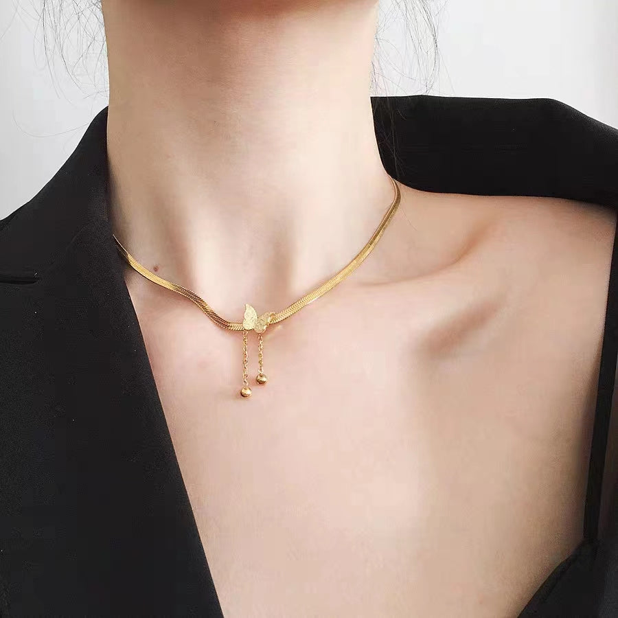 Kalung Kupu-Kupu Emas 18K - Stainless Steel Anti Pudar & Hypoallergenic | Perhiasan Wanita Elegant - 我的商店